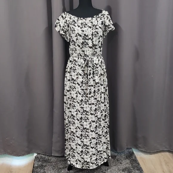chinese dress ladies NWT Ann Taylor LOFT Summer Leaf Knit Maxi Beach Long Relax Black Dress   JNL Trading